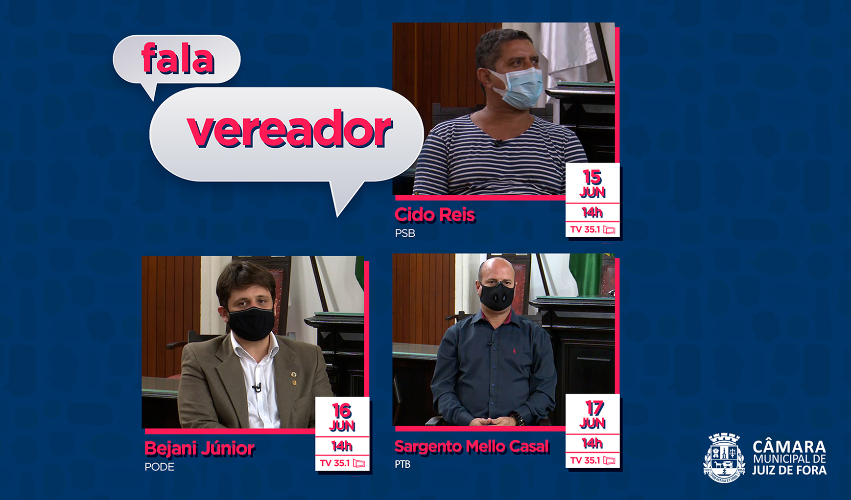 Fala, Vereador e Vereadora - Entrevistas com os vereadores Cido Reis, Bejani Júnior e Sargento Mello Casal são exibidas pela JFTV Câmara (17/06/2021 00:00:00)