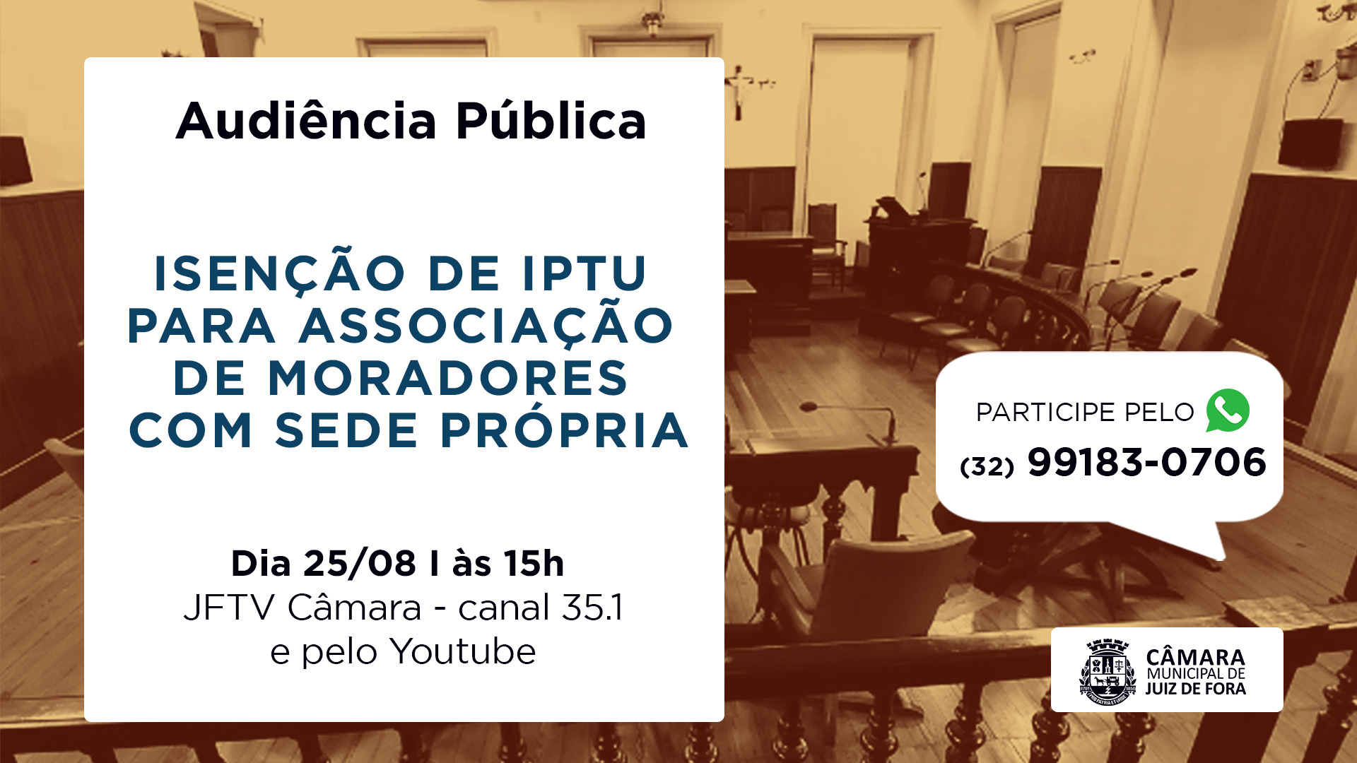 Audiência Pública debaterá isenção de IPTU para sede própria de associações de moradores (24/08/2021 00:00:00)