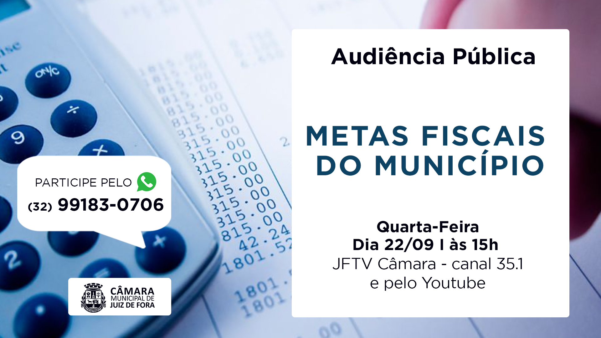 Audiência Pública na Câmara Municipal terá apresentação do Executivo de metas fiscais estabelecidas na Lei de Diretrizes Orçamentárias (21/09/2021 00:00:00)
