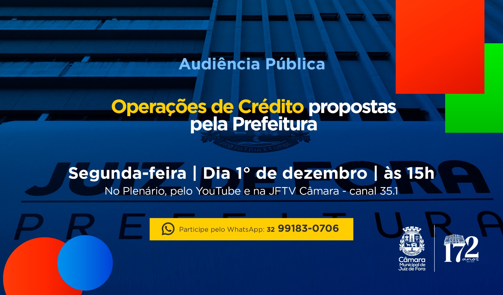Participação Popular - Câmara Municipal agenda Audiência Pública para debater financiamentos da PJF (27/11/2025 00:00:00)