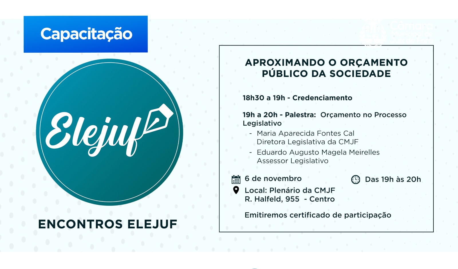 Câmara promoverá palestra gratuita sobre Orçamento Público nesta quarta, 6 (05/11/2024 00:00:00)