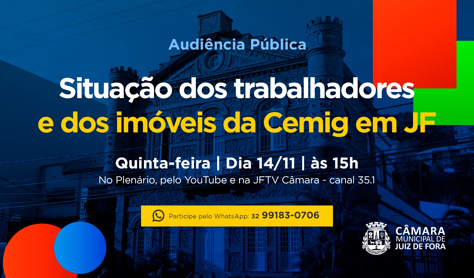 Câmara realizará Audiência Pública sobre a situação dos trabalhadores e dos imóveis da Cemig em JF (12/11/2024 00:00:00)