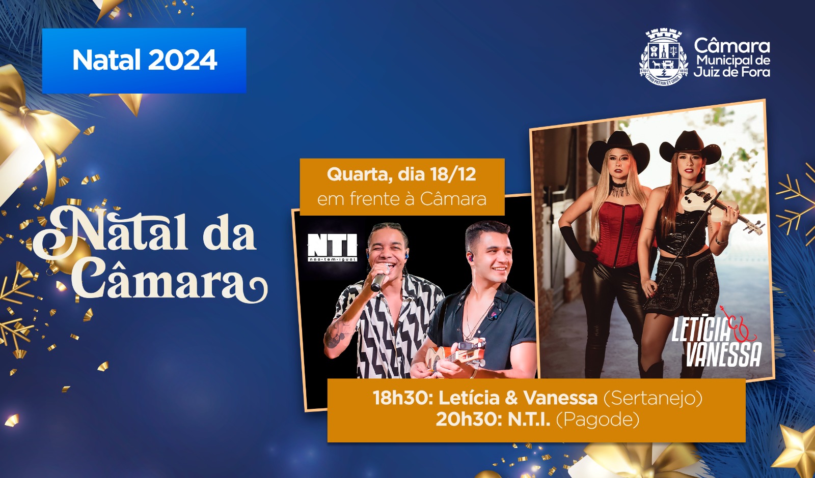 Natal 2024 - Sertanejo e pagode movimentam escadaria da Câmara nesta quarta, 18 (18/12/2024 00:00:00)