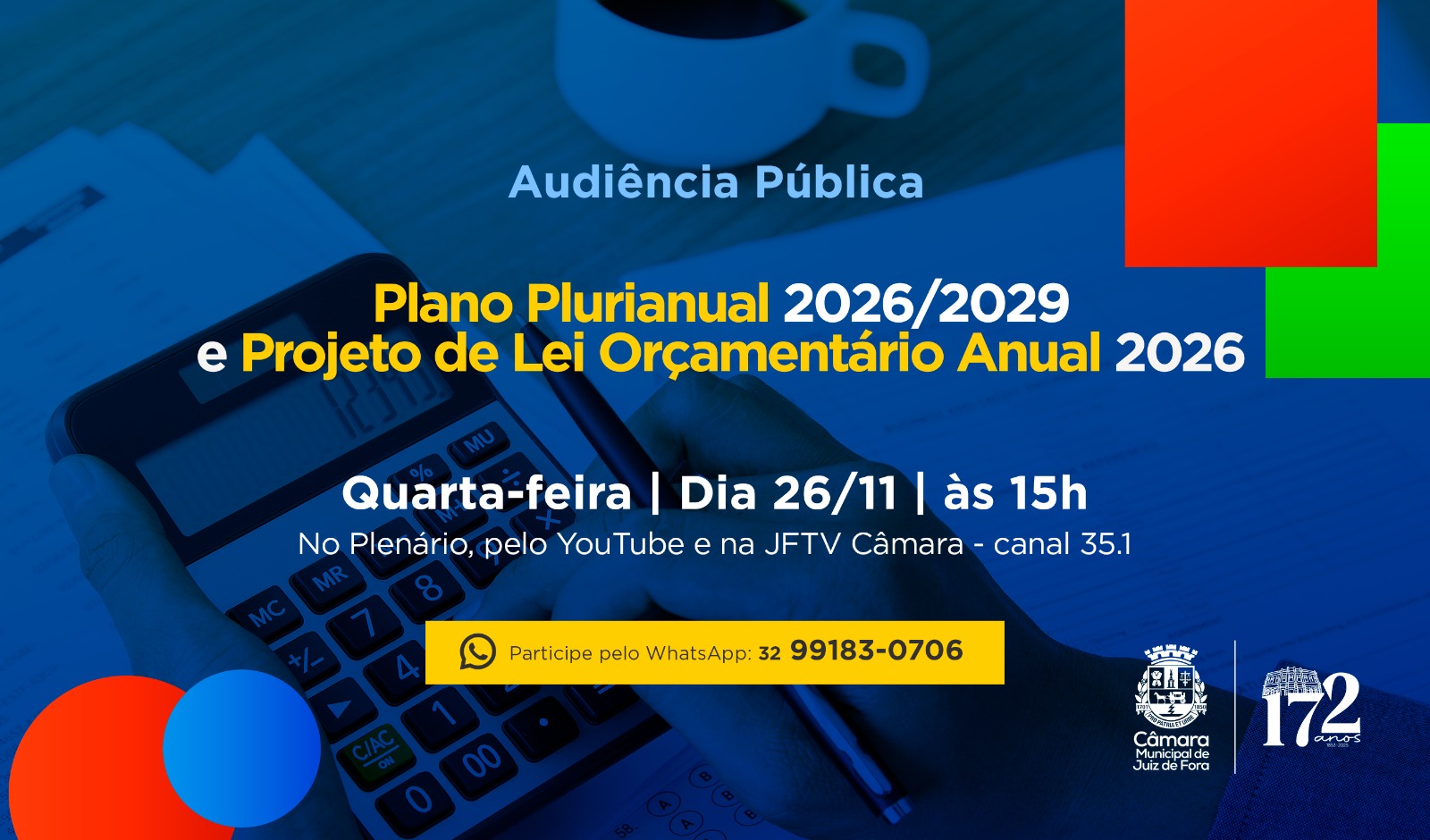 Audiência Pública - Plano Plurianual 2026/2029 e LOA 2026 serão discutidos (19/11/2025 00:00:00)