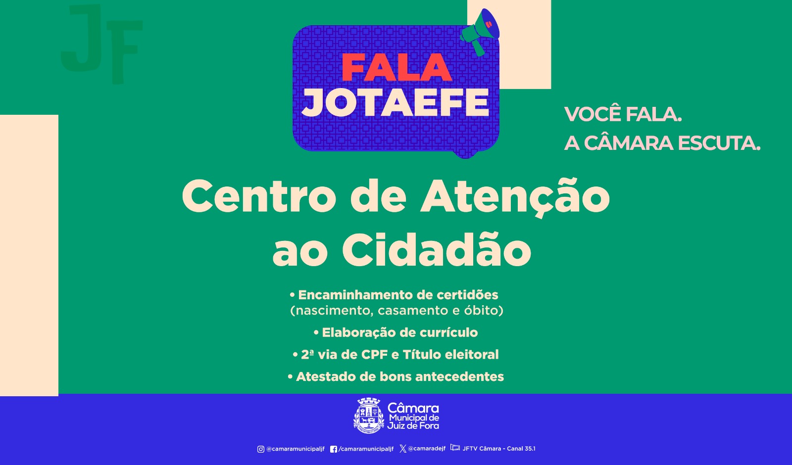 Fala Jotaefe - CIAM e CAC prestarão atendimento à população (29/01/2026 00:00:00)