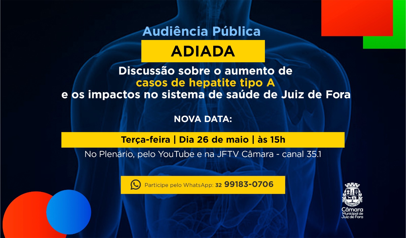 Adiada - Audiência Pública sobre aumento de casos de hepatite tipo A será dia 26 de maio (20/05/2026 00:00:00)