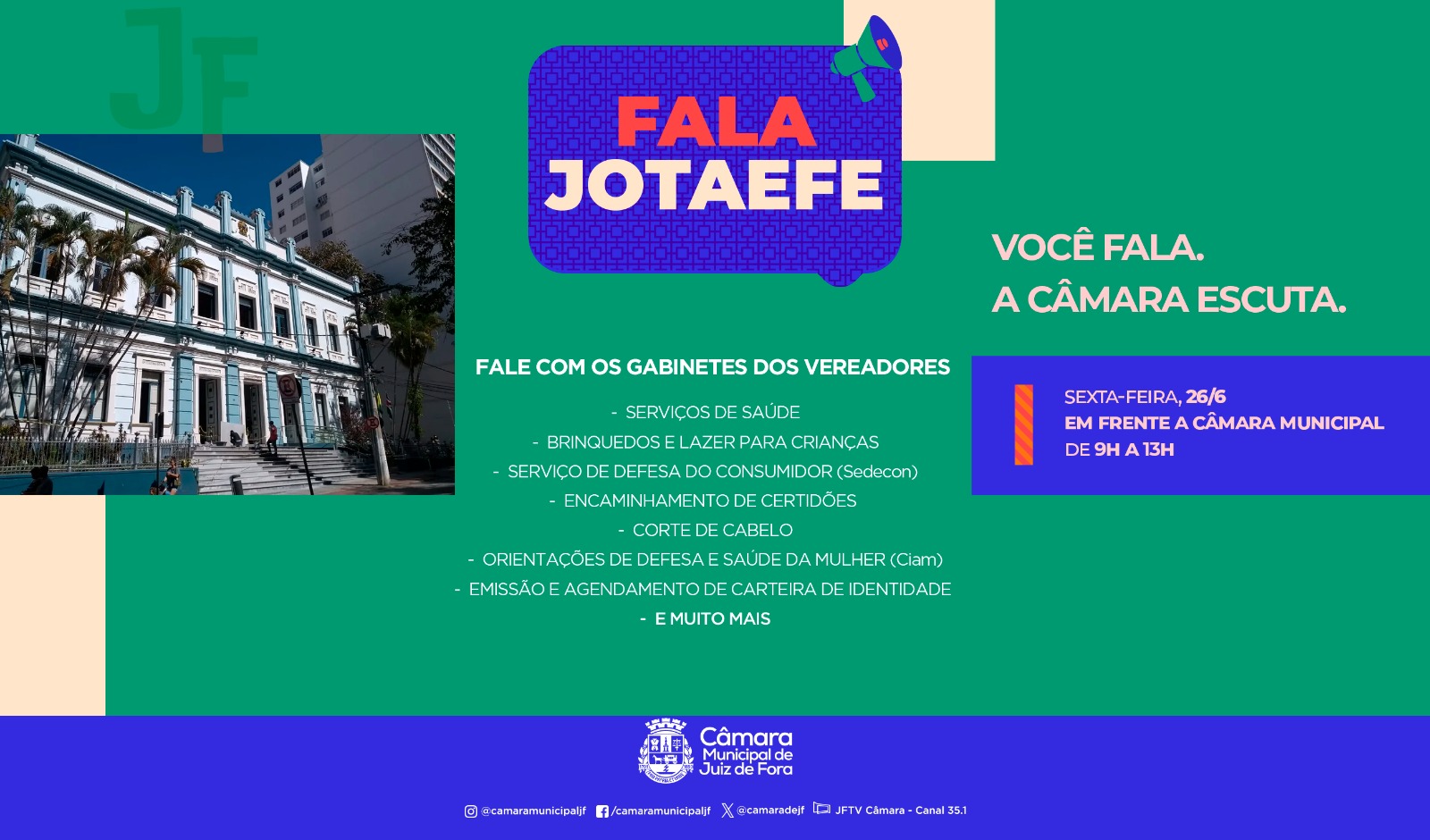 Fala JOTAEFE: Última edição do projeto estará no Parque Halfeld dia 26 de junho (15/06/2026 00:00:00)