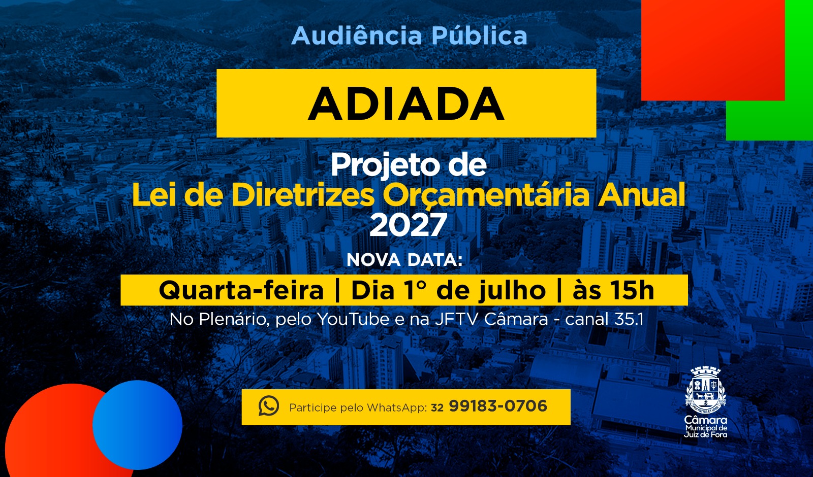 Audiência Pública - Discussão do Projeto de Lei de Diretrizes Orçamentárias passa para dia 1º de julho (24/06/2026 00:00:00)