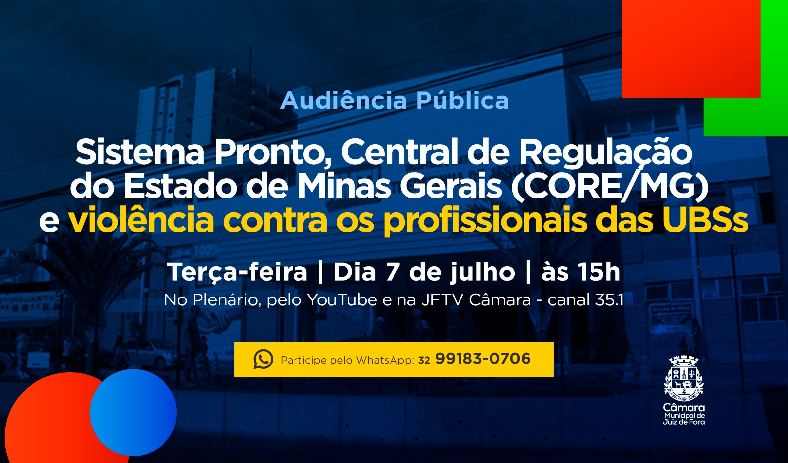 Audiência Pública - Sistema Pronto de regulação de vagas será debatido na Câmara (03/07/2026 00:00:00)