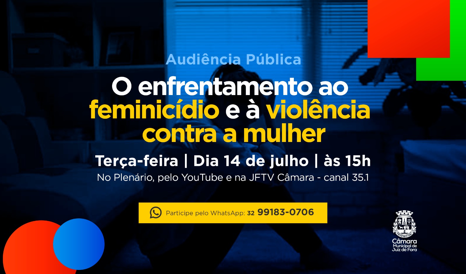Audiência Pública - Violência contra a mulher será tema de debate na Câmara de JF (09/07/2026 00:00:00)