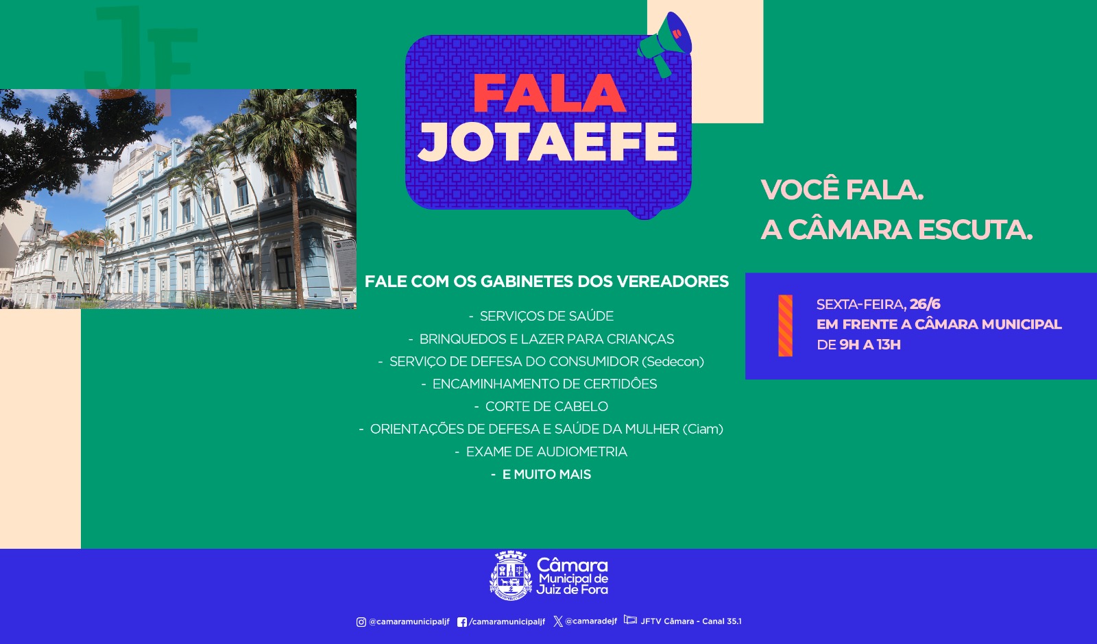 Fala JOTAEFE: Última edição do projeto estará no Parque Halfeld dia 26 de junho (09/06/2026 00:00:00)